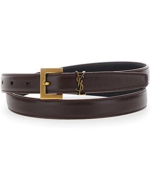 Saint Laurent Belt Cassandre Loop Leather Calf - White
