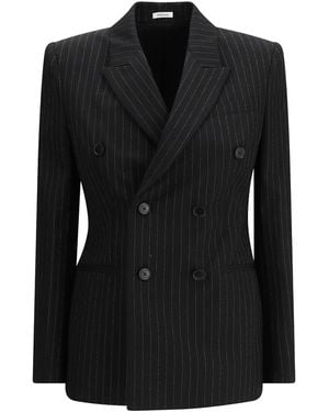 McQueen Pinstriped Double-Breasted Jacket - Black