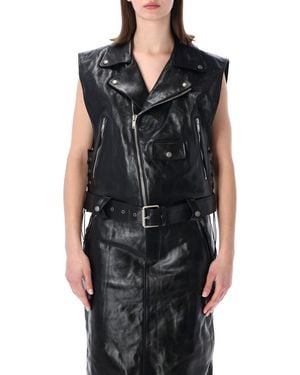 Saint Laurent Leather Biker Vest With Belt Calf - Black