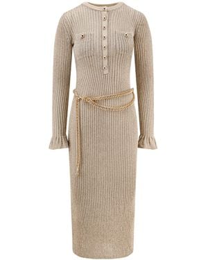 Self-Portrait Ribbed Lurex Knit Midi Dress - Natural