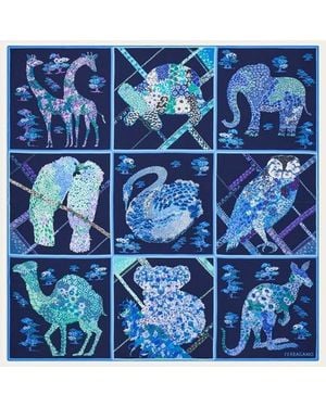 Ferragamo Silk Printed Scarf Accessories & Slg - Blue