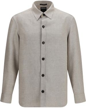 ZEGNA Cashmere, Linen, And Silk Overshirt - Grey