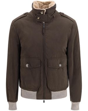 Brunello Cucinelli Waxed Techno Cotton Bomber With Thermore Padding Cotton; Polyester; Polyamide Coat - Brown