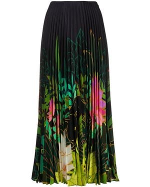 Valentino Pleated Floral-Print Skirt - Green
