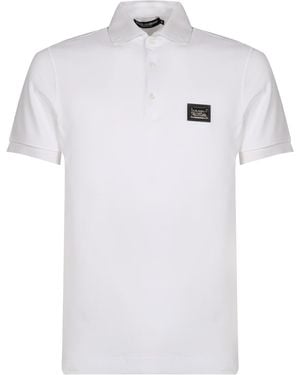 Dolce & Gabbana Piqué Polo Shirt With Logoed Plaque - White