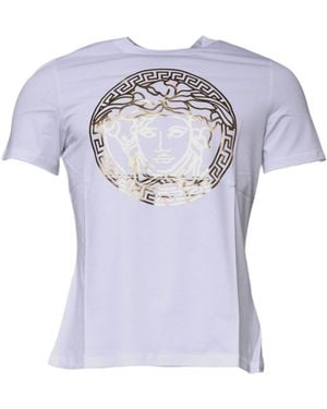 Versace Medusa Print Cotton Crew Neck T-Shirt - Blue