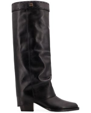 Fendi Tubular Calf Leather Knee Boots - Black