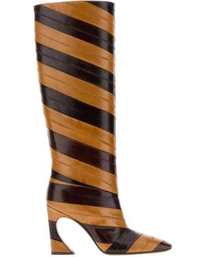 Fendi Two-Tone Leather Arco Boots - Brown