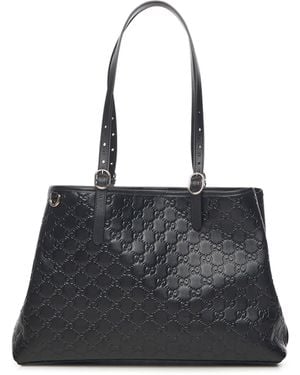 Gucci Gg Emblem Leather Tote Bag - Black