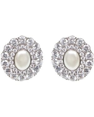 Self-Portrait Oval Crystal Pearl Earrings - White