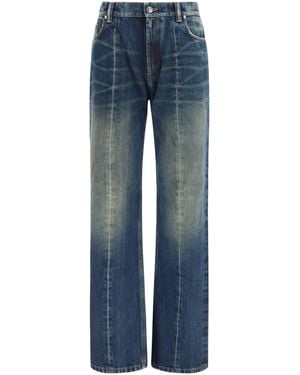 Versace Distressed Straight-Leg Cotton Denim Jeans - Blue