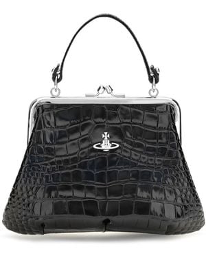 Vivienne Westwood Granny Frame Crocodile Effect Handbag Calf Leather Bos Taurus Shoulder Bags - Black