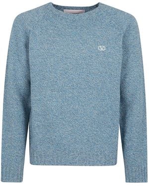 Valentino Garavani Vlogo Embroidered Crewneck Jumper - Blue