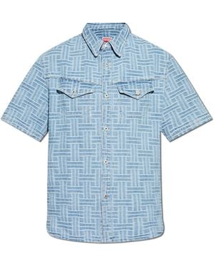 KENZO Denim Shirt With Short Sleeves - Blue