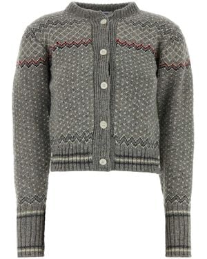 Thom Browne Embroidered Wool Blend Cardigan - Gray