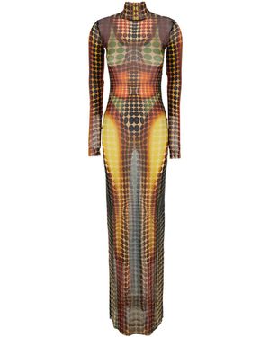 Jean Paul Gaultier Long Dress With High Neck And All-Over Print - Metallic