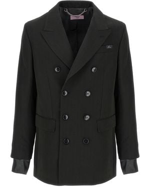 Martine Rose Striped Double-Breasted Blazer - Black