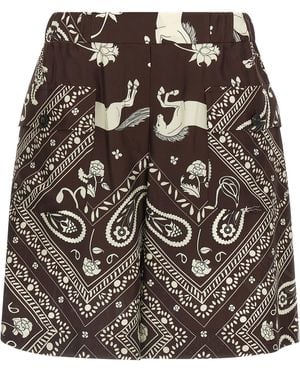 Alberto Biani Bandana Print Bermuda Shorts Silk Bermuda - Brown