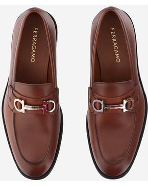 Ferragamo Leather Loafers Calf - Brown