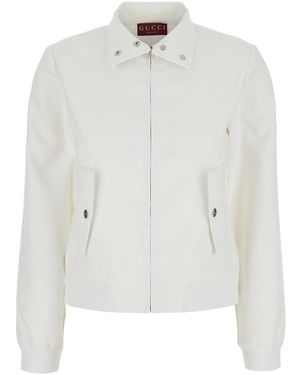 Gucci Sweatshirt With Stand-Up Collar With Automatic Buttons And Dropped Shoulders - White
