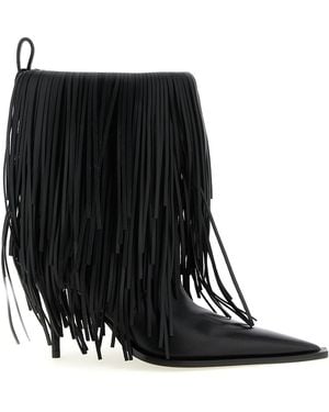 Balenciaga Fringe Leather Ankle Boot - Black