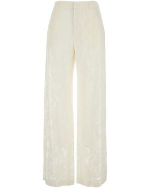 PT Torino Lorenza Trousers With Belt Loops And All-Over Lace Embroidery - White