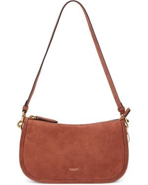 COACH Shoulder Bag Suede Calfskin Handbags - Brown