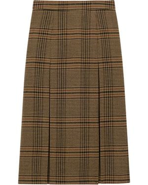 Saint Laurent Prince Of Wales Certified Virgin Wool Skirt - Natural