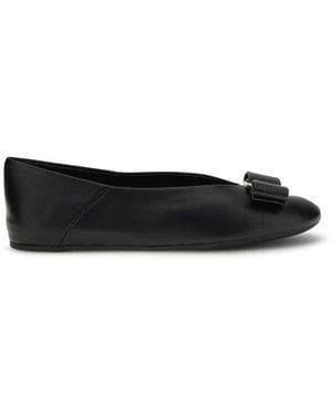Ferragamo Calf Leather Bos Taurus Ballet Flats - Black