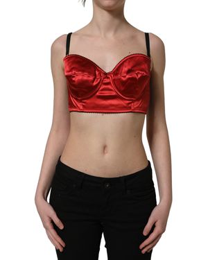 Dolce & Gabbana Polyester Satin Bustier Cropped Tank Top Elastane - Red