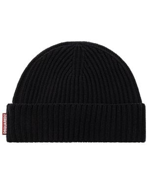 DSquared² Warmy Logo Tag Beanie And Scarf Set Accessories - Black