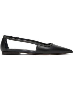 Brunello Cucinelli Leather Pointed Toe Slingback Shoe - White