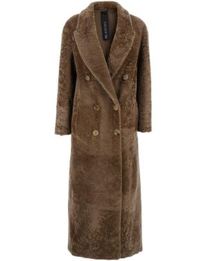 Blancha Double-Breasted Shearling Coat With Peak Revers - Brown