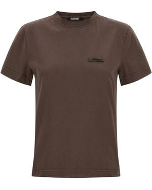 Jacquemus Grosgrain Logo-Appliqué T-Shirt - Brown