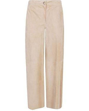 Via Masini 80 Suede Leather Trousers - Natural