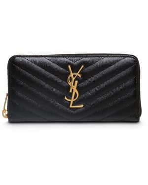 Saint Laurent Wallet Monogram Chevron Leather - Black