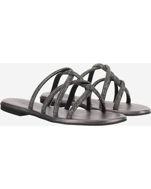 Kima Leather Sandals With Rhinestones - Black