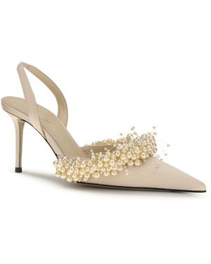 Mach & Mach Slingback Pumps With Pearls Silk - White