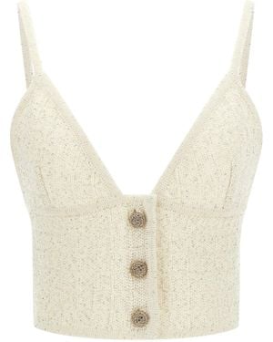 Alessandra Rich Micro-Sequin Knit Tank Top - Natural