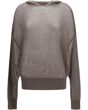 Rick Owens Semi-Sheer Knit Hoodie Kashmir/Capra Hircus Knitwear - Grey
