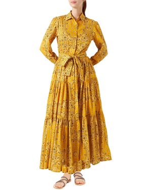 MC2 Saint Barth Ochre Jensen Cotton Long Dress With Bandana Print - Yellow