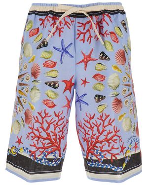 Dolce & Gabbana Shorts With Elastic Drawstring And All-Over Print - Blue
