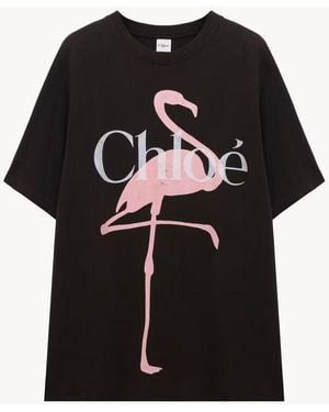 Chloé Chloé Flamingo-Print T-Shirt - Black