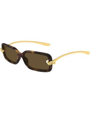 Bottega Veneta Sunglasses Rectangle Full Rim, Havana- Frame And Lens Bv1439S002 - Metallic