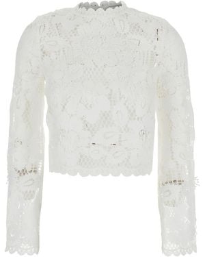 Self-Portrait Crochet Lace Top With Short Sleeves For - White