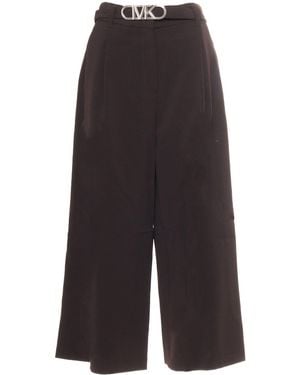 MICHAEL Michael Kors Logo Plaque Wide-Leg Pants - Brown