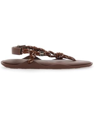 FLOWZE Flo Monocolour Sandals With Rubber Sole Leather For Flat Shoes - Brown