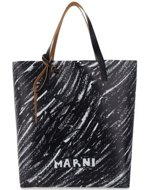 Marni Printed Canvas Top-Handle Tote - Black