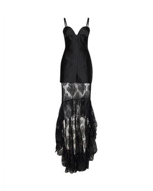 GIUSEPPE DI MORABITO Striped Satin Jacquard Bustier Dress With Lace Skirt - Black