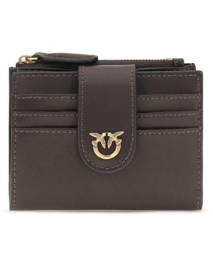 Pinko Wallet With Logo Calf Leather Bos Taurus - Gray
